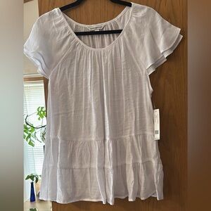 Universal Thread White Tiered Scoop-Neck Blouse